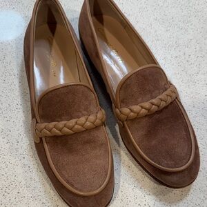 Gianvito Rossi Tan Suede Loafers with Braided Detail